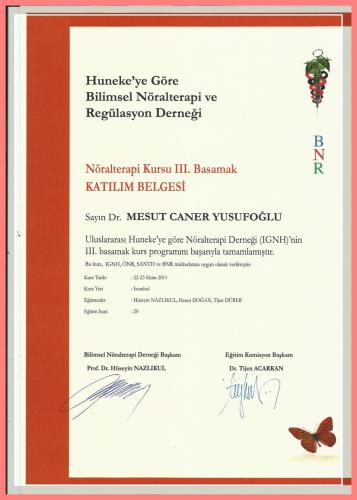 Nralterapi Kursu III.Basamak Katlm Belgesi   