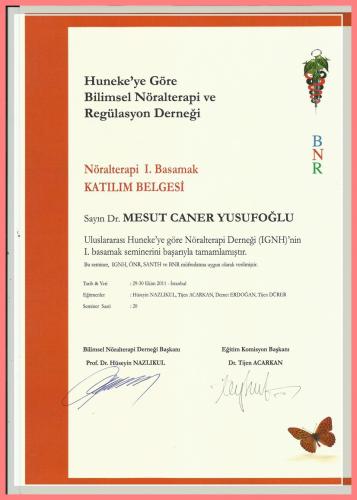 Nralterapi Kursu I.Basamak Katlm Belgesi  