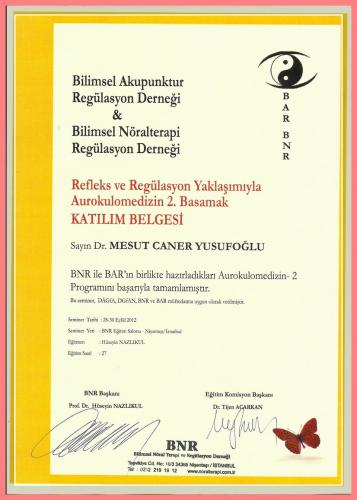 Refleks ve Reglasyon Yaklamyla Aurokulomedizin 2.Basamak Katlm Belgesi   