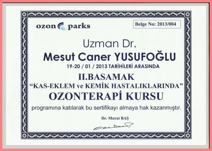 Ozon Parks Kas-Eklem ve Kemik Hastalklarnda Ozonterapi Kursu II.Basamak Katlm Belgesi     